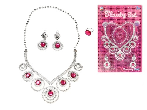Set of beauty plastic necklace w/earrings & ring on BC