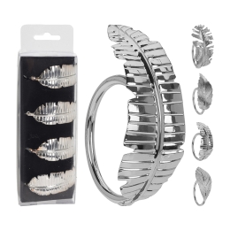 Dekoračné obrúčky na obrúsky - List strieborný, sada 4 ks