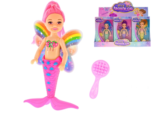 4asstd color (pink,blue,purple,yellow) 14cm plastic mermaid doll w/accessories in WBX 12pc