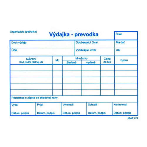 Výdajka - prevodka A6 (173)