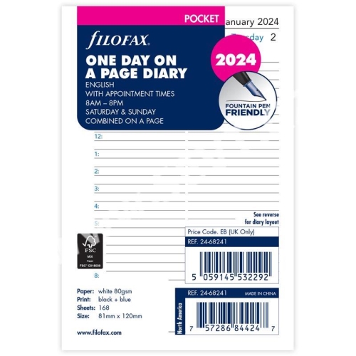 Náplň do vreckového diára 2024 Filofax, denný