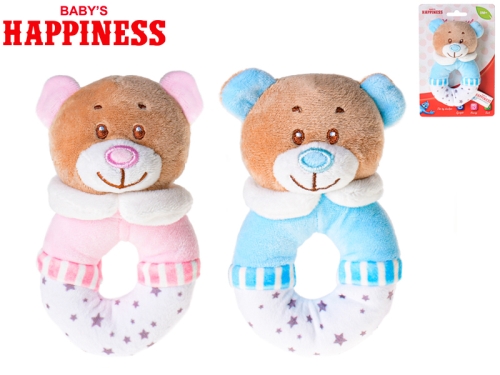 2asstd color (blue, pink) 13cm plush bear rattle 0m+ on TOC each in polybag