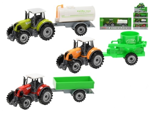 3asstd color (green,red,yellow) 19cm die cast free wheel tractor w/trailer in WBX 12pcs DB