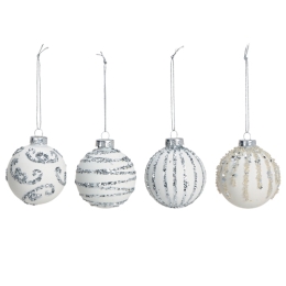 Christmas ball - glass, 60 mm, white with silver/gold applications, mix/1pc
