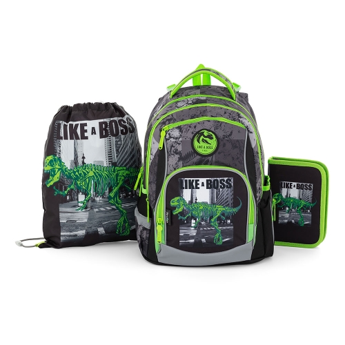School backpack (3-piece set) OXY GO - Dino