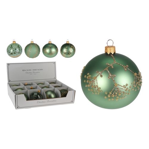 XMAS BALL 80MM GREEN 4ASS