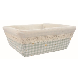 Fabric basket turquoise blue with flowers 19 x 7 x 19 cm