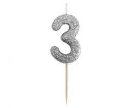 Cake candle B&amp;C - digit "3" glitter black 11 cm
