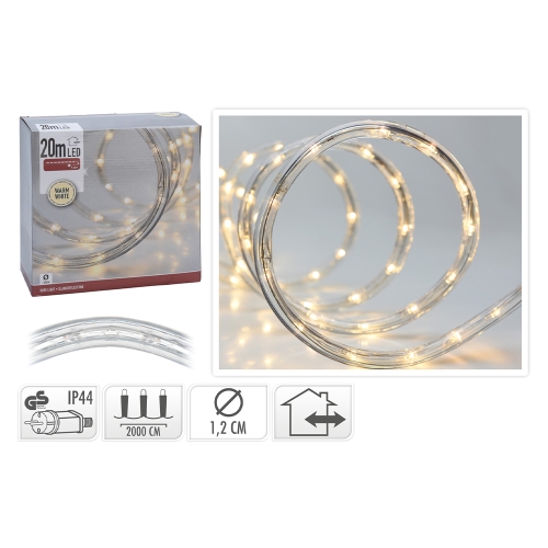 LED light chain in hose white warm, length 20 m, outdoor. Use