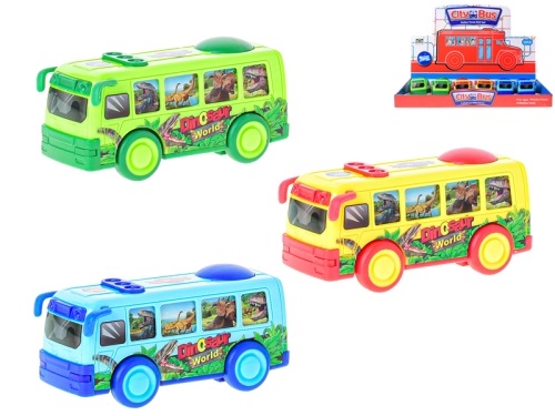 3asstd color(green, yellow, blue)12cm plastic friction powered bus w/window sway 12pcs in