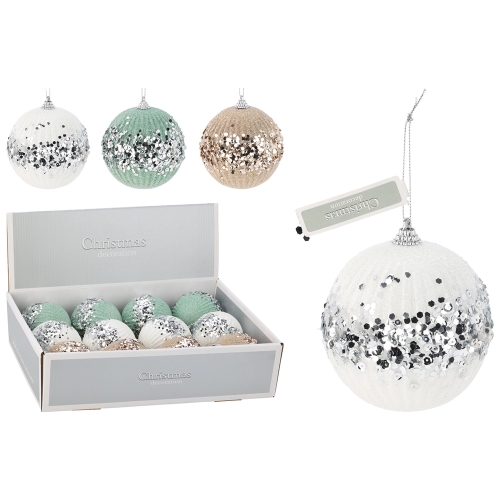 Christmas ball 100 mm decorated with sequins (mix of 3 colours, price /1 pcs)
