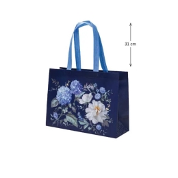 Nákupná taška z netkanej textílie Spring blooms 34x25 cm - modrá
