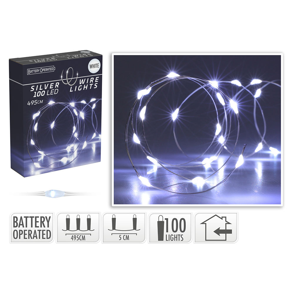 Svetelná reťaz 100 LED biela studená, dĺžka 495 cm