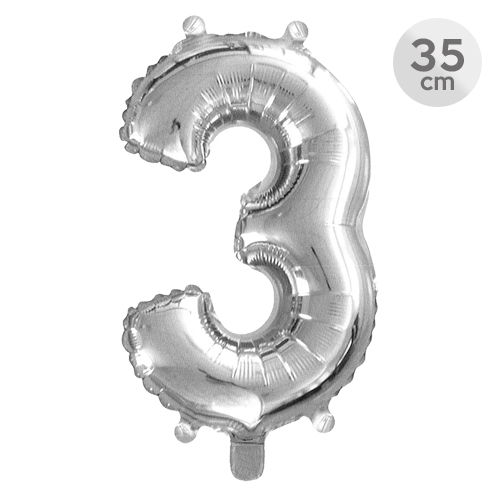 Balón narodeninový 35 cm - číslo 3, strieborný