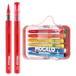 Popisovač M&G MOCALO Acrylic Marker, štetcový hrot - sada 12 farieb