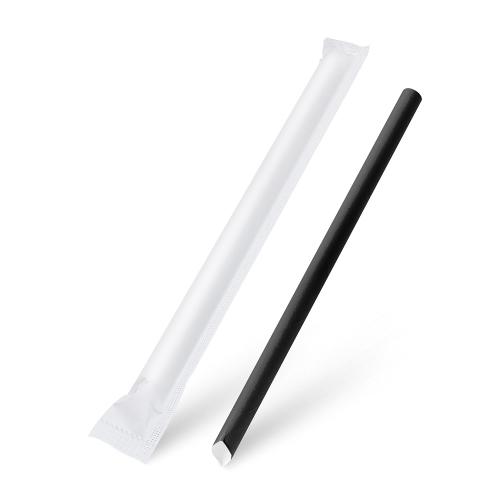 Paper straw Bubble Tea black O12mm x 21cm individually packed [100 pcs]