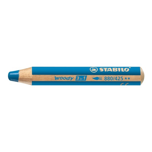 Pastelka STABILO woody 3 v 1 - farbička, vodovka, voskovka - modrá