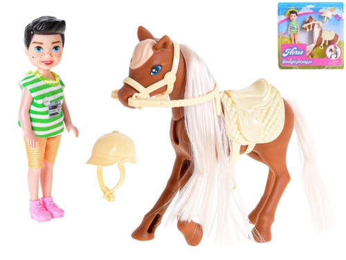 13cm plastic boy doll  w/14,5cm horse on BC