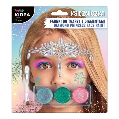 Farby na tvár PRINCEZNÁ - 3 farby + štetec a diamanty (sada)