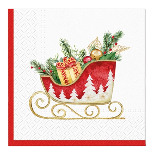 Napkins PAW L 33x33cm Holiday sleigh