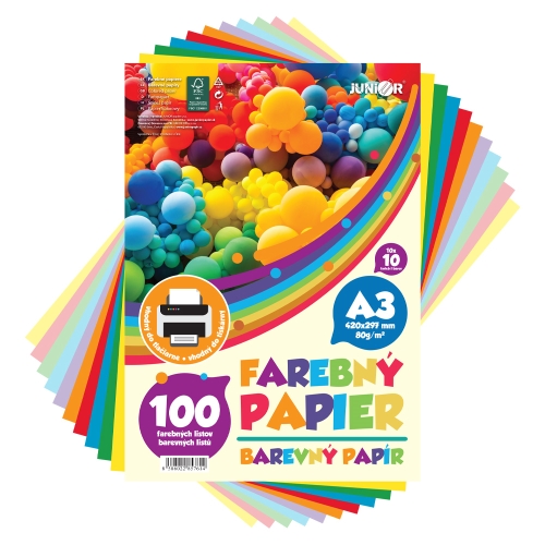 A3 Colored Paper, 80 g/m2 - Set of 100 Sheets (10 x 10 colors)