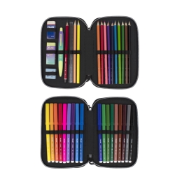 Filled double decker pencil case Sunset, black and green (1)