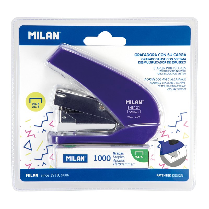 Stapler MILAN "energy saving" Acid, blue - blister (1)