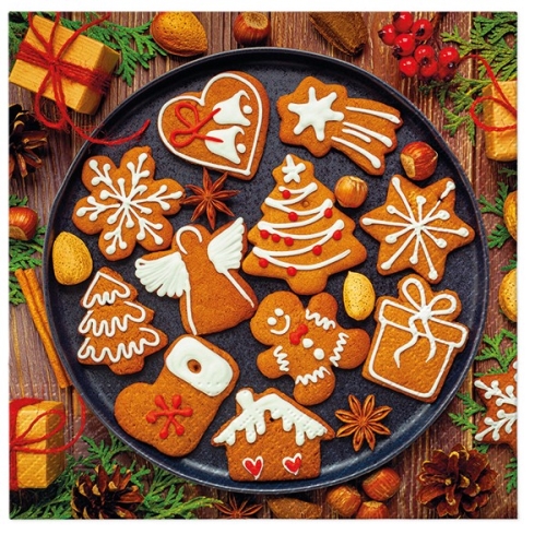 Napkins TaT 33x33cm Gingerbread icing decorated