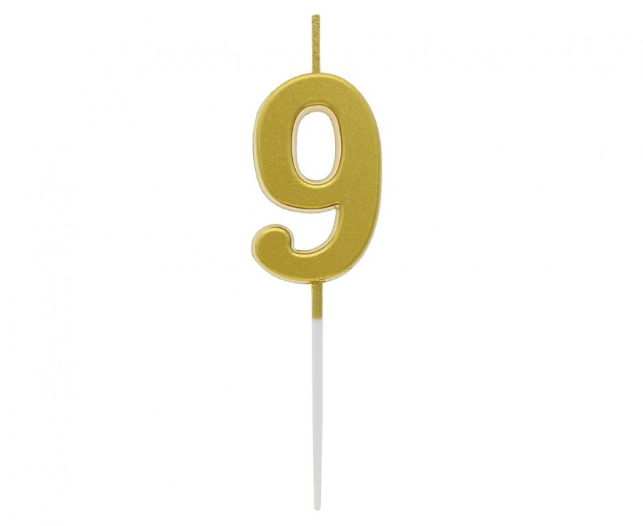 Sviečka tortová B&C - číslica "9" metalická zlatá 9,5 cm