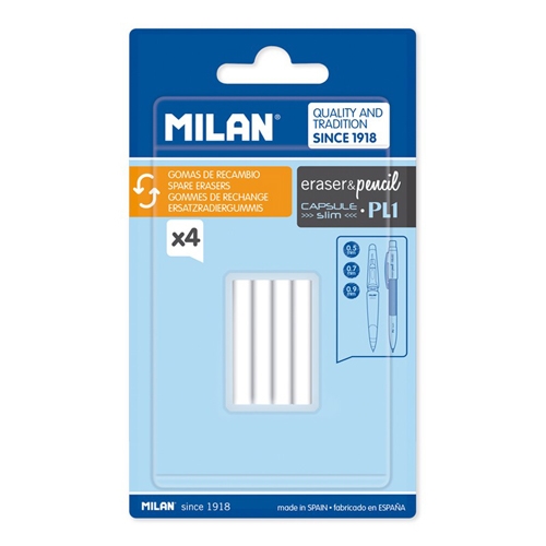 Replacement erasers MILAN for CAPSULE Slim and PL1 pencils, set of 4 pcs