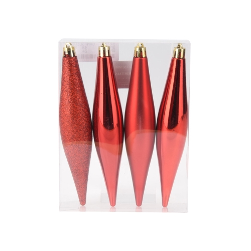 Christmas ornaments, red mix (set of 4)