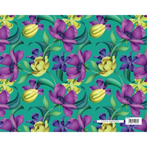 Gift wrapping paper FLORENTIA 70x100 cm - green with flowers