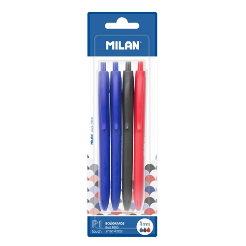 Ballpoint pen MILAN P1 Touch 1.0 mm - set of 2 x blue + black + red pen