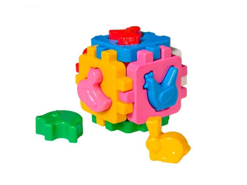 Plastic puzzle cube w/shapes of farm animals in net