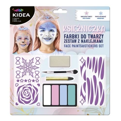 PRINCESS face paints - 4 colors + brush and stickers (set)