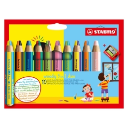 STABILO woody 3in1 duo multi-functional crayon - two-color pencil - 10 pcs set with grater STABILO woody 3in1 duo multi-functional crayon - two-color pencil - 10 pcs set with grater