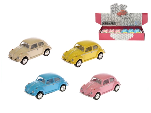 4asstd color (blue,pink,yellow,white) 6cm die cast pull back VW Classical Beetle 1:64 12pc
