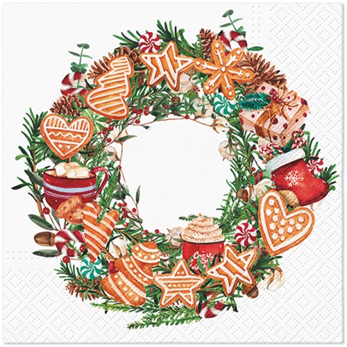 Napkins PAW L 33x33cm Gingerbread Wreath