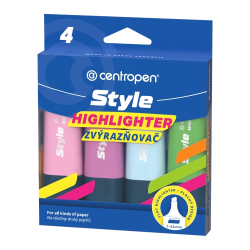 Highlighter CENTROPEN 6252 Style Soft (nib 1-4,6 mm) 4 pastel colours
