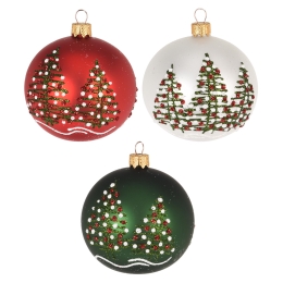 10 cm Glass Christmas Ornament with a Christmas Tree Design (Assorted / Price per piece) (1)