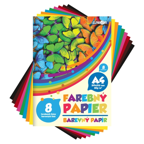 Farebný papier A4 80g/m2 - sada 8 ks (1x 8 farieb)