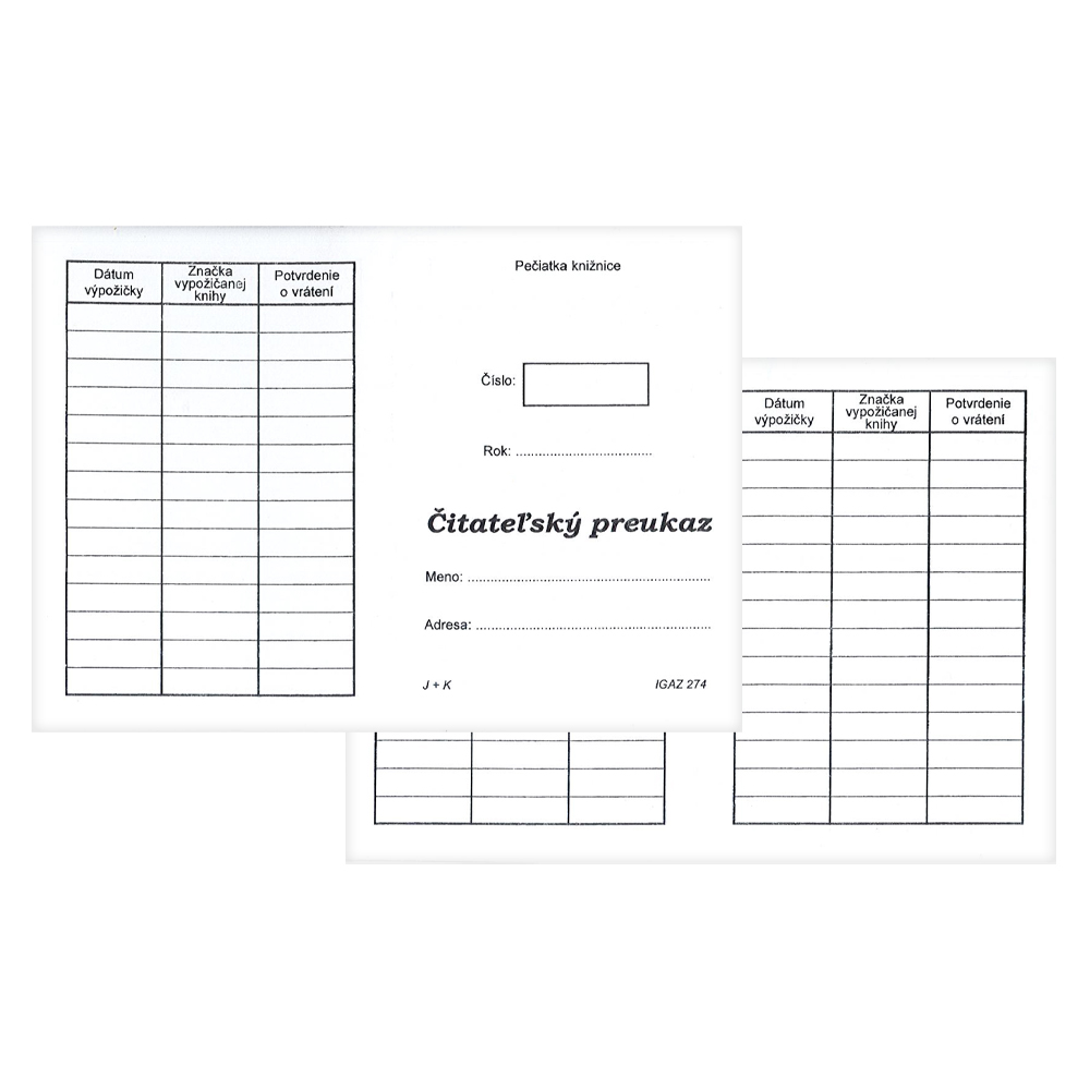 Čitateľský preukaz A6 - kartón (274)