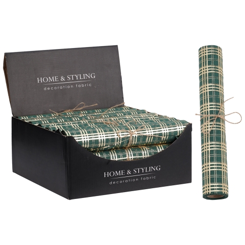 Fabric organza 28x270 cm - green, golden checkered pattern