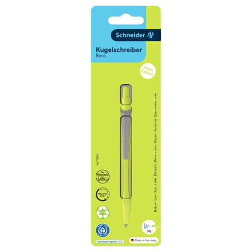 Ballpoint pen Schneider Reco Neon yellow M - blue refill
