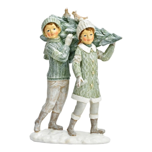 Girl and boy with Christmas tree, 22 cm