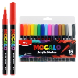 Popisovač M&amp;G MOCALO Acrylic Marker, hrot 1 mm (sada 16 farieb)