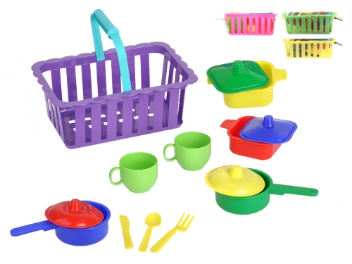 Kitchen play set w/plastic basket in net