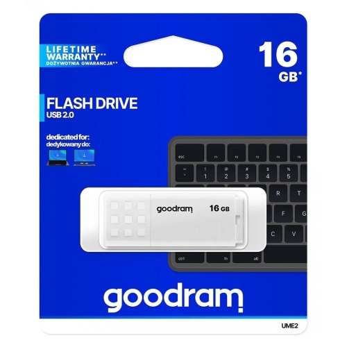 Goodram USB flash disk, USB 2.0, 16GB, UME2, biely, UME2-0160W0R11, USB A, s krytkou