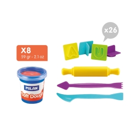 Kit 8 cans 59 g Soft Dough with tools 'Lots of letters' (1)