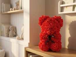 23cm red floral bear in gift box in OPP bag (1)